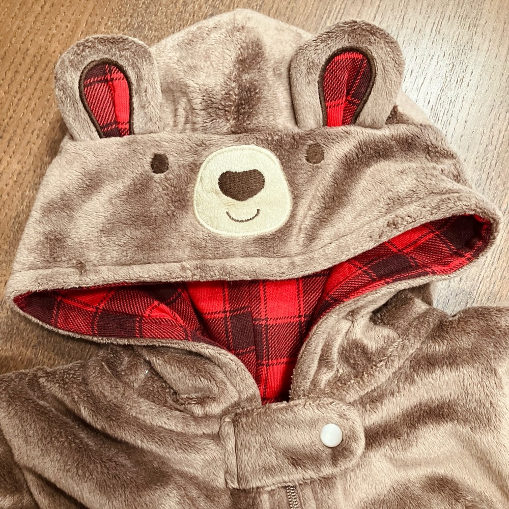 Carter's Just One You Brown Bear Plaid Baby Bunting Fall/Winter Onesie - Picture 2 of 6